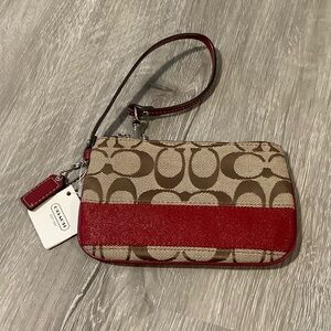 Coach burgundy and khaki small wristlet new with tags